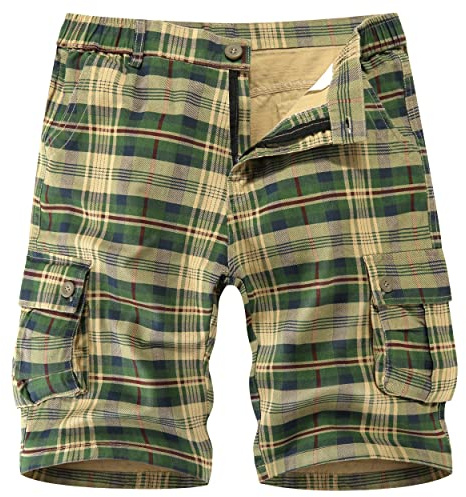 APTRO Mens Cargo Shorts Combat Casual Cotton Shorts with Multi Pockets Workwear Plaid Khaki CS03 40