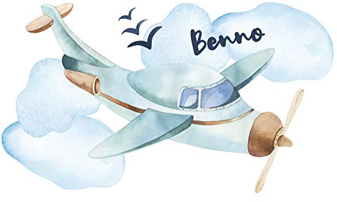 GRAZDesign Wandtattoo Kinderzimmer Junge Flugzeug | personalisiert mit Name | Wandsticker Babyzimmer Baby Jungen | Wandaufkleber Kinderzimmer Deko 86x50cm, blau