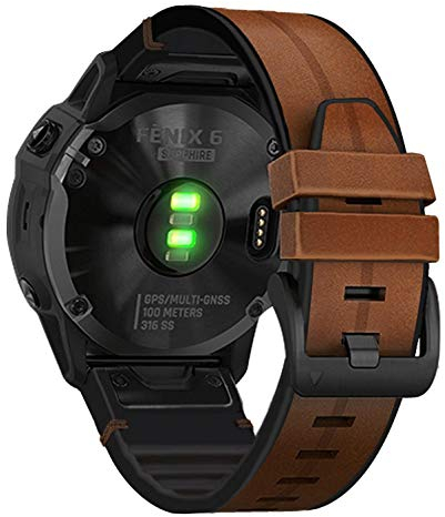 ahayo Leder Armband für Fenix 6 Pro/Fenix 5/Fenix 7 Solar, Quick Fit 22mm echtes Leder mit gewelltem Silikon-atmungsaktivem Uhrenarmband für Garmin EPIX 2,Forerunner 955,Approach S62,Instinct (Braun)
