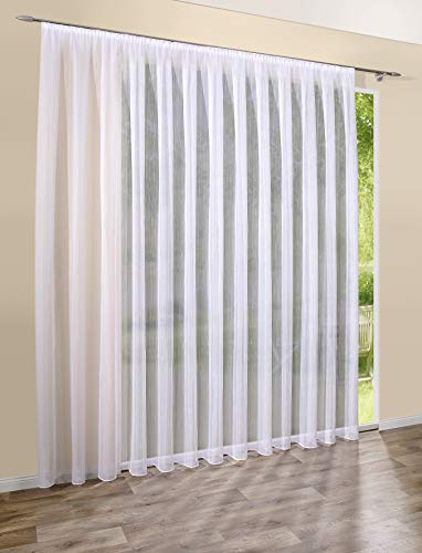 deco home | Gardinen Store Transparent Weiß mit Streifen Voile Vorhang mit Kräuselband | 600 x 250 cm