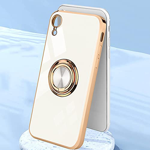 Urarssa Kompatibel mit iPhone Xr Hülle mit 360 Grad Ring Ständer Handyhülle Schutzhülle Magnetischer Autohalterung Stoßfest für iPhone Xr Hülle Case, Weiß
