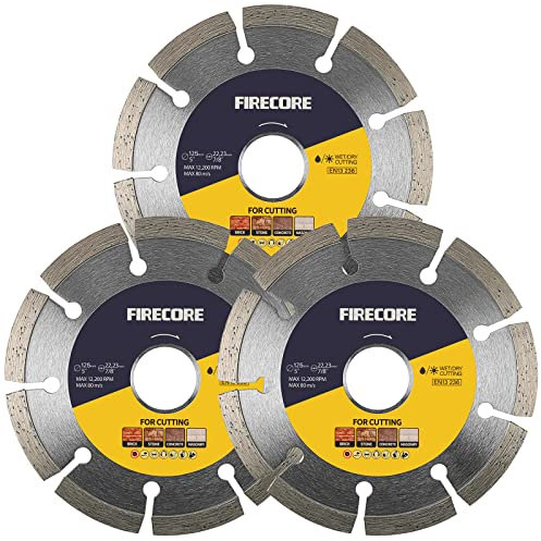 Firecore 3pcs-Disque à tronçonner Diamant, 125 mm, coupe humide et sèche, pour couper le béton, la pierre, la brique et d'autres matériaux durs