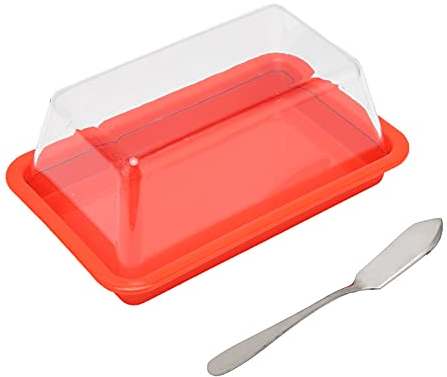 Beurrier, Transparent Carré Bac à Beurre Boite Beurrer Avec Couvercle Cuillère Récipient Beur Petit Individuel Mini Conteneur Stockage Fromage Plateau Pour Cuisine Frigo Comptoir Restaurant Rouge
