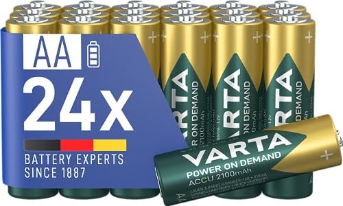 VARTA Piles AA, rechargeables, lot de 24, Recharge Accu Power on Demand, batterie rechargeable, 2100 mAh Ni-MH, sans effet mémoire, préchargées, prêtes à l'emploi