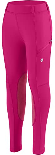 SANTINY Girls Horse Riding Pants with Zipper Pockets Kids Stretchy Equestrian Breeches Knee-Patch Youth Schooling Tights (Rose_M)