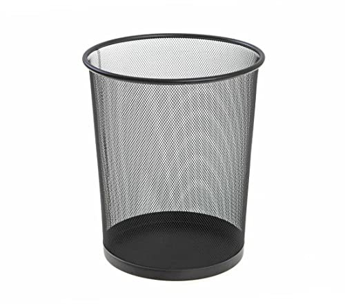 Mesh Waste Paper Bin Basket Durable Metal Wire Garbage Rubbish Trash Can For Home Office Bedroom Kitchen Dorm Rooms-Color: BLACK-Capacity: 10 Liters