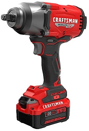 Craftsman V20 RP Impact Wrench, Cordless, Brushless, High Torque, 1/2, 4Ah Battery and Charger Included (CMCF940M1)
