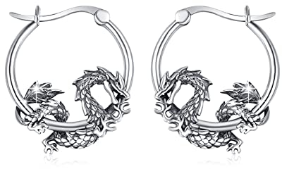 Drachen Ohrring 925 Sterling Silber Drache Creolen Ohrringe Gotik Punk Tier Ohrringe Drachen Schmuck Geschenke Weihnachts für Damen Herren Mädchen