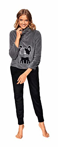 Infiore Pigiama Donna Pile Effetto Coral- Pigiama Donna Pile Morbido - Pigiama Donna Invernale - Pigiama Donna Coral - Pigiama Donna Felpato (0833 Antracite, L)