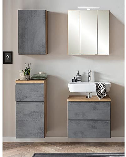 Lomadox Badezimmer Set, stehend/hängend, in Wotan Eiche Nb. mit Beton Optik, B/H/T ca. 115/200/35 cm
