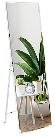 Vasemouh 140 x 41 cm Ganzkörperspiegel mit Weißer Rahmen, großer Wandspiegel oder Standspiegel, für Schlafzimmer, Bad, Wohnzimmer