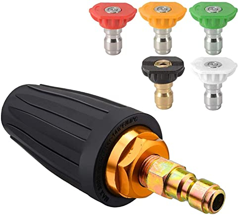 YUET Pressure Washer Accessories Rotating Turbo Nozzle, 3.0 GPM 3600 PSI 035 Rotating Spray Turbo Nozzle Gun 1/4 Quick Connect, Pressure Washer Cleaner Gun Nozzle Accessory (with 5 Tips)