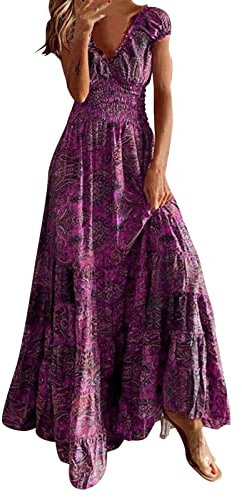 NNGOTD Robe Femme Ete Mi Longue Robe sans Manches Col en V Cordon Taille Plage DéContracté Sangle Mini Robe avec Poches ImpriméE DéBardeur Robe Pas Cher Robe Courte Femme Violet #2 XXL