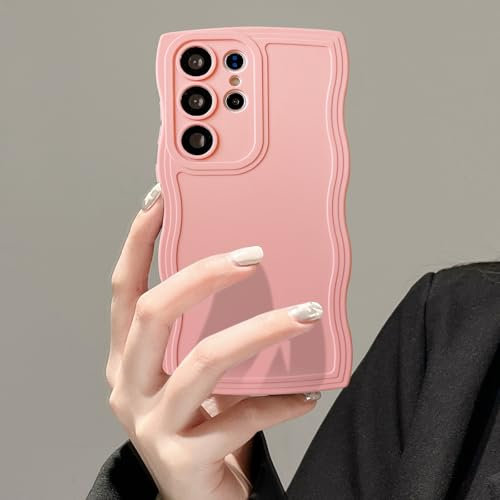 UEEBAI Coque pour Samsung Galaxy S23 Ultra 5G, Housse de Protection Wave Frame Etui en Ultra Léger et Mince Antichoc Souple TPU Bumper Cover pour Filles Femme Full Caméra Protection, Rose