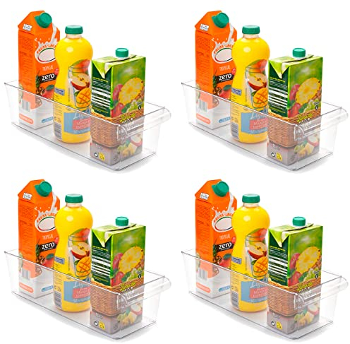 Acan Tradineur - Pack de 4 Cajones organizadores Reutilizables para frigorífico Nº 12 - Fabricado en poliestireno - Recipiente de plástico Transparente - 10 x 14,5 x 37 cm