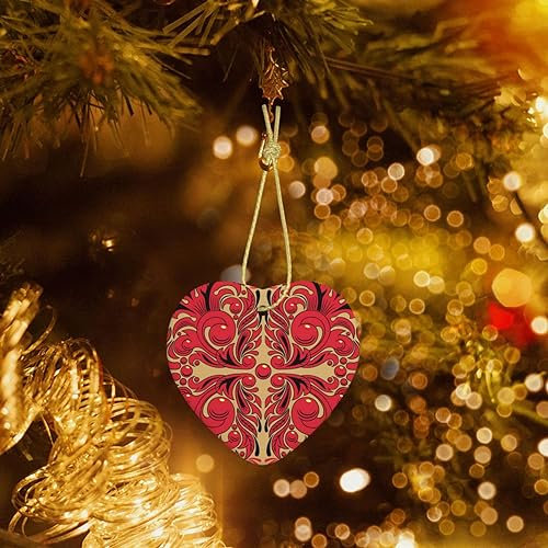 Weihnachtsschmuck Russische Kunst Muster Gedruckt Herz Keramik Ornamente Handwerk Weihnachtsbaum Keramik Hängende Weihnachtsbaum Dekorationen Für Zuhause Innen Außen Urlaub Dekor