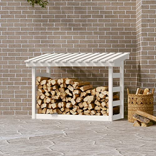 LAPOOH Leñero de Madera Maciza de Pino Blanco 108x64,5x78 cm, Leñero Exterior, Guardar Leña Exterior, para Guardar Leña, Almacenaje Leña, Estante De Leña