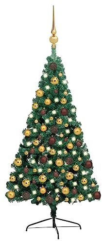 Künstlicher Halb-Weihnachtsbaum Beleuchtung Kugeln Grün 180 cm
