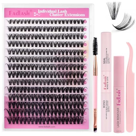 Fadlash Kit Pestañas Postizas Individuales 0.07 D 8-16mm 40D DIY Pestañas Kit de Extensión Pestañas de Pegamento y Sellado Pinzas Racimo,Removedor Pegamento Pestañas,Cepillo de Pestañas