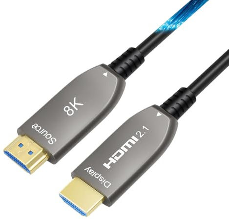 Elfcam® - 60m 8K Câble HDMI 2.1 à Fibre Optique Multimode OM3, Câble HDMI Ultra Prend en Charge 48 Gbit/s 8K@60Hz 4K@120Hz HDR Dynamique HDCP 2.2 et 2.3 eARC, Compatible avec Moniteur HDTV,60M