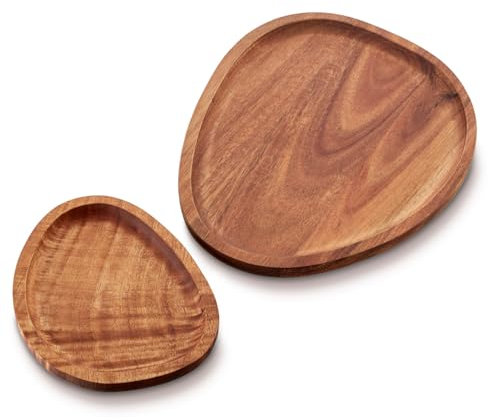 com-four® Juego de bandejas de 2 Piezas de Madera de Acacia - tableros Decorativos con Forma orgánica - bandejas para Servir - Bandeja de Madera en 2 tamaños (2 Piezas - Forma Libre)