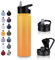 UMBFUN Edelstahl Trinkflasche - 750ml - mit Strohhalm,Auslaufsicher,Kohlensäure Geeignet,BPA frei Thermosflasche(+2 Deckel) Vakuum Doppelwandisolierung für Sport,Reisen,Camping,Schule,Fahrrad,Gym