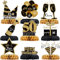 9Pcs 50th Birthday Decorations Supplies，50th Birthday Table Decorations , Black And Gold Honeycomb Table Decorations Centrepiece, 50th Birthday Table Toppers For Birthday Party Favor Photo Booth Props