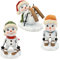 Schneemanndeko, Winterkinder, Deko - Schneemann, Schneekinder mit Mütze und Schal grün/rot/orange auf Ski als 3er Set L/B/H 6,5 x 5,5 x 10 cm.