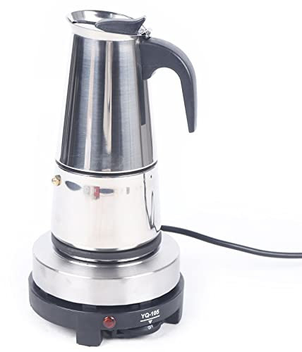 Wiyuer Cafetera espresso de 300 ml, 6 tazas, cafetera eléctrica de acero inoxidable, cafetera expreso para amantes del café, camping
