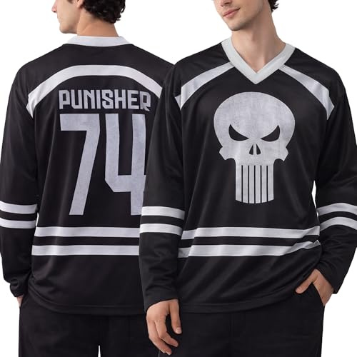 Marvel Herren Hockeytrikot, langärmelig, Mesh, Spider-Man Punisher Mickey Mouse, Black Punisher, L