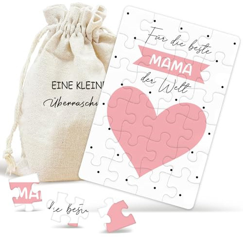 Personalisiert Muttertagsgeschenke für Mama, Gutschein Muttertag Karte Puzzle 24-teilig mit Baumwoll-Säckchen Für die beste Mama der Welt, Geschenk für Mama zum Geburtstag Muttertag Geschenk