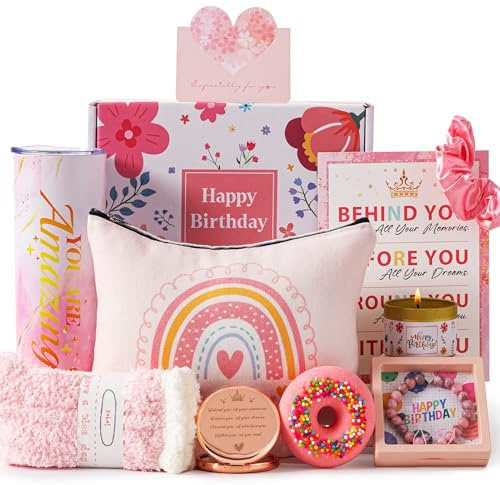 Birthday Hamper Gifts for Women,Happy Box for Her,Unique Pamper Set Gifts Ideas for Girls, Female Presents Basket for Mum Best Friends Sister Daughter Bestie Wife BFF with Personalised Tumbler