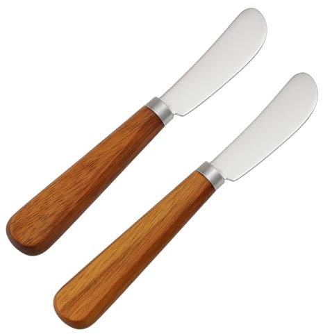 LacusMare Butter Knife Set of 2 – Acacia Wood Handle 17cm Stainless Steel Butter Knives for Spreading Butter, Jam, Cream Cheese, Soft Cheese – Rustic Wooden Spreader for Toast & Sandwich