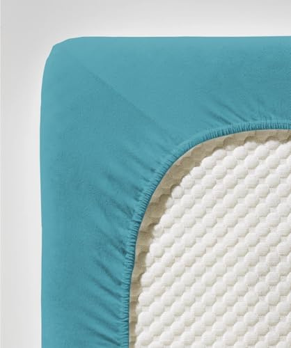 fleuresse Comfort Spannbettlaken (96 % Baumwolle, 4 % Elasthan), mit Rumdumgummizug, Ökotex Standard 100, für Matratzen bis 26 cm Höhe, 90 - 100 x 200 - 220 cm, petrol