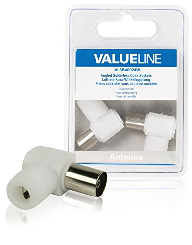 Valueline Conectores coaxiales Hembra sin Soldadura en ángulo, Color Blanco