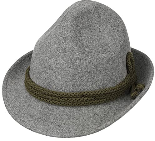 Lipodo Dreispitz Wollfilz Klassik Trachtenhut Herren Tirolerhut Made in Italy Alpenhut Wasserabweisend Oktoberfesthut Sommer Winter grau-Oliv 61 cm