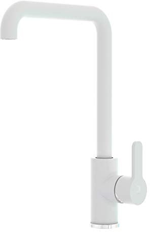 Galindo - Grifo de Cocina - Pysa - Mod. 8548611 - Latón Acabado Blanco - Caño Alto - Grifo Monomando para Instalación en Repisa - Caudal 20,7 l/min - Maneta Corta