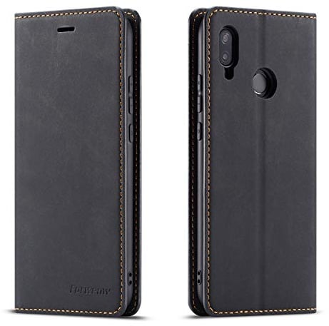 QLTYPRI Custodia per Huawei P30 Lite, Premium PU Leather Cover Bumper TPU con supporto per carte di credito nascosto Adsorbimento Magnetico Antiurto Custodia a Portafoglio per Huawei P30 Lite - Nero