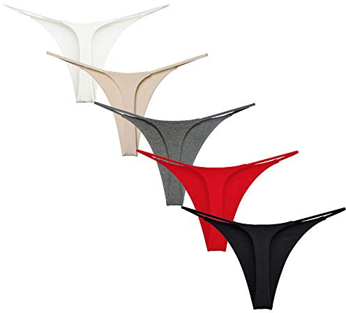 Acramy Damen Unterhosen Baumwolle String Unterwäsche Thong Tanga, 5er Pack (Gruppe A, M)