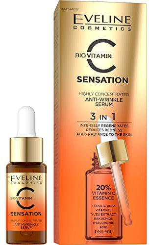 EVELINE C Sensation Highly Concentrated Anti Wrinkle Serum Antioxidant Intensely Regenerating Reduces Redness Brightens Purifies 20% Vit C Booster Ferulic Acid Vit E 18ml