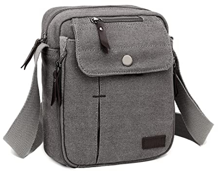 KONO Kleine Canvas Umhängetasche Retro Umhängetasche mit Mehreren Taschen Damen Herren Umhängetasche zum Arbeiten Einkaufen Täglich verwendetes Taschenpaket(Grau)
