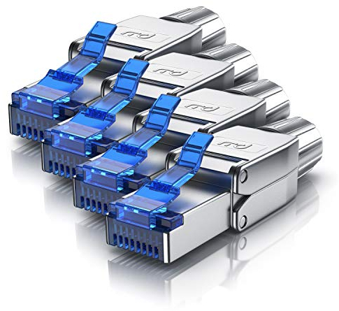 CSL - 4x Netzwerkstecker feldkonfektionierbar RJ45 CAT 6 CAT 7 CAT 8 - geschirmt 40 GBit/s 2000 MHz Ethernet werkzeuglos LAN Kabel - Crimpstecker Steckverbinder für Netzwerkkabel Verlegekabel