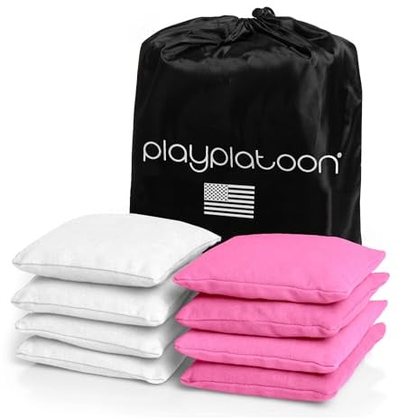 Play Platoon Bolsas de Cornhole resistentes a la intemperie, juego de 8 agujeros de maíz regulatorios, rosa y blanco, agujero de maíz de tela de pato duradera para juego de lanzamiento, incluye bolsa