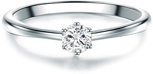Trilani Damen-Solitärring Sterling Silber Zirkonia weiß im Brillantschliff - Verlobungsring Vorsteckring Trauring Silberring mit Stein
