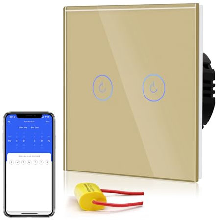 Interruptor táctil inteligente WiFi, interruptor de luz (es necesario un cable neutro) interruptor de pared compatible con Alexa/Tuya del Reino Unido, frente de cristal, de Bseed.