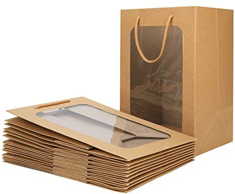 10 Papiertüten Geschenktüten Set Geschenktaschen aus Kraftpapier Papier Beutel Mit Sichtfenster Geschenktaschen Präsenttüten Papiertüten Tragetaschen Papiertüte Tüten 20 * 16 * 30cm