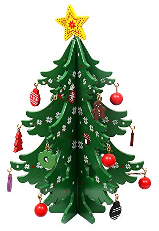 Sapin de Noël en bois,3D DIY Miniature Ornements créatifs de Noël Ornements de bureau d'arbre de Noël de table avec des cloches suspendues Ornements pour le cadeau de décoration de Noël bricolage