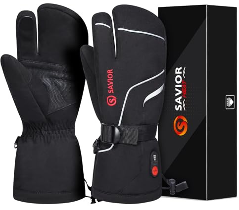 SAVIOR HEAT Gants de Ski Chauffants pour Hommes Femmes Enfants, 7.4V 2200mAh Batterie Rechargeable Mitaines Hiver Snowboard Patinage Camping Moto Cyclisme Travail