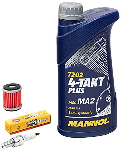 Wartungspaket Öl 1L + Ölfilter + Zündkerze für Yamaha YZF-R 125 YZF-R125 RE06 Baujahr 2008-2013