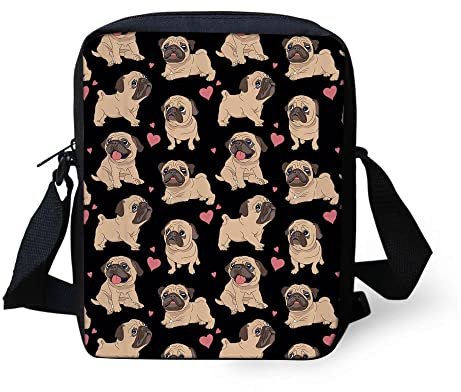Showudesigns Crossbody Tasche für Kinder Jungen Mädchen Kleine Umhängetasche Messenger Taschen, mops, Einheitsgröße